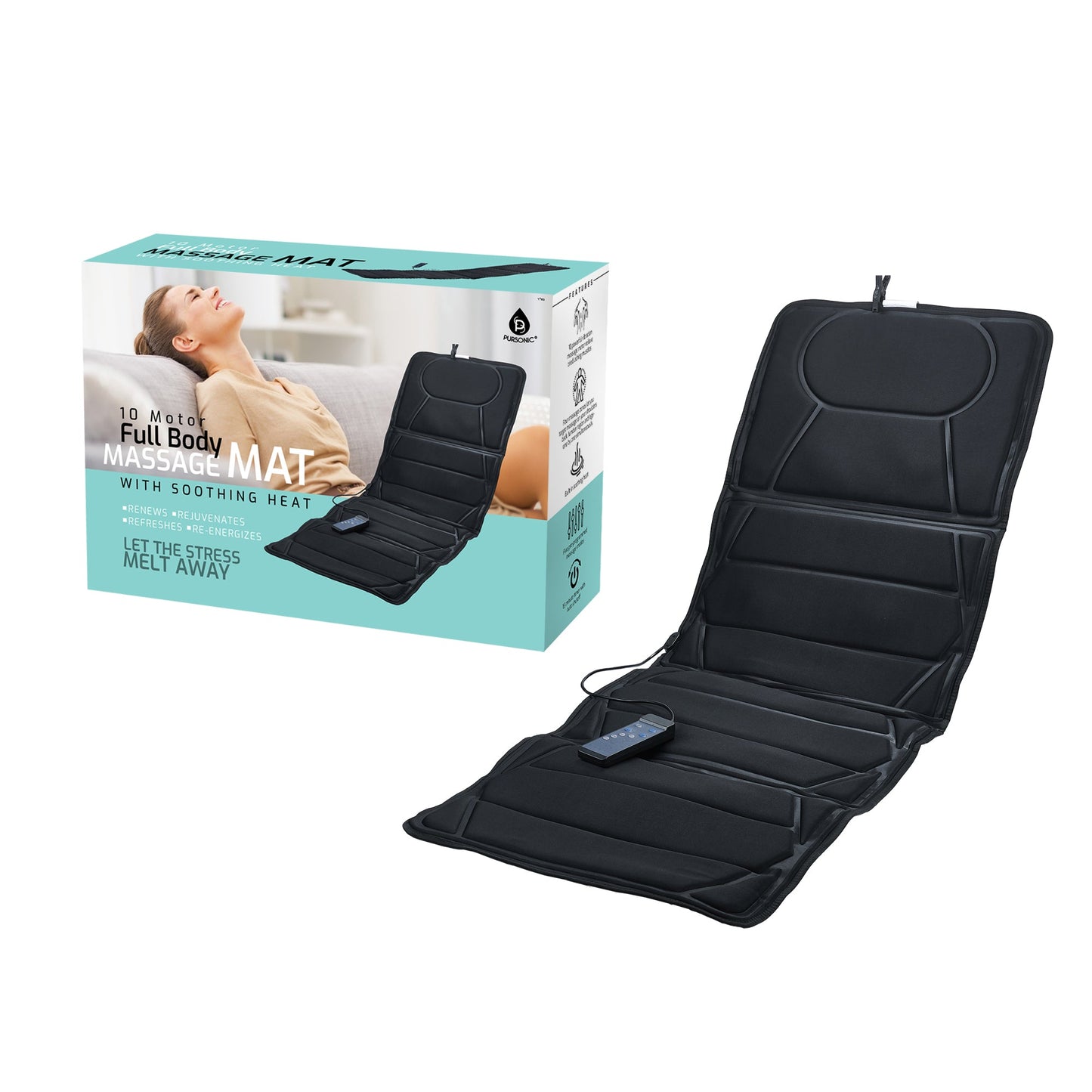 Tapis de Massage Luxe avec Chaleur Apaisante – 10 Moteurs Vibrants