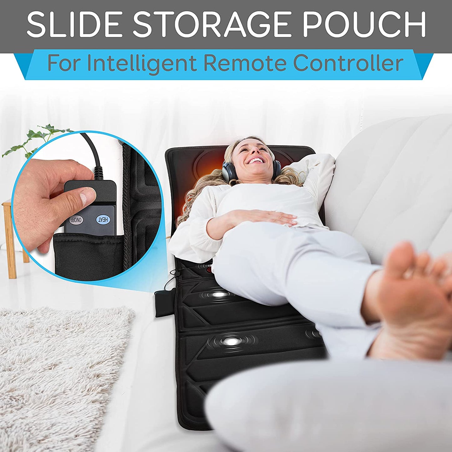 Tapis de Massage Luxe avec Chaleur Apaisante – 10 Moteurs Vibrants