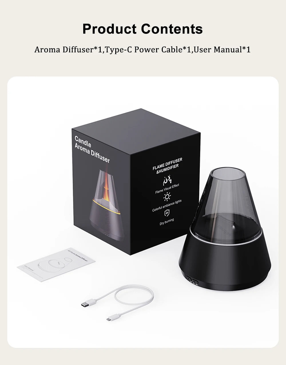 Humidificateur Flamme & Diffuseur d’Huiles Essentielles – Veilleuse LED