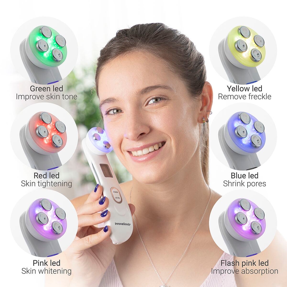 Masseur facial 3-en-1 Wace – Radiofréquence, Photothérapie & EMS